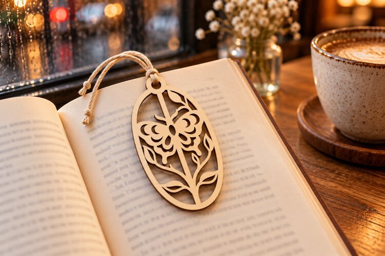 Ornamental Rose Oval Bookmark Laser Cut SVG PNG Design, Wood example image 1