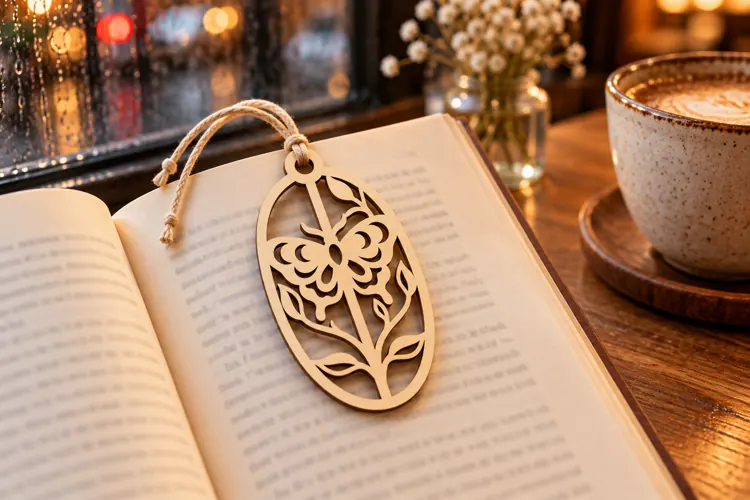 Ornamental Rose Oval Bookmark Laser Cut SVG PNG Design, Wood