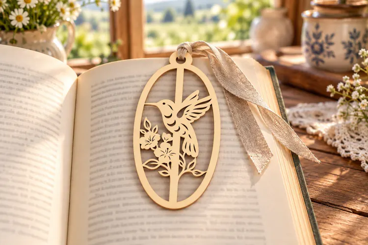 Hummingbird Floral Oval Bookmark Laser Cut SVG PNG Design
