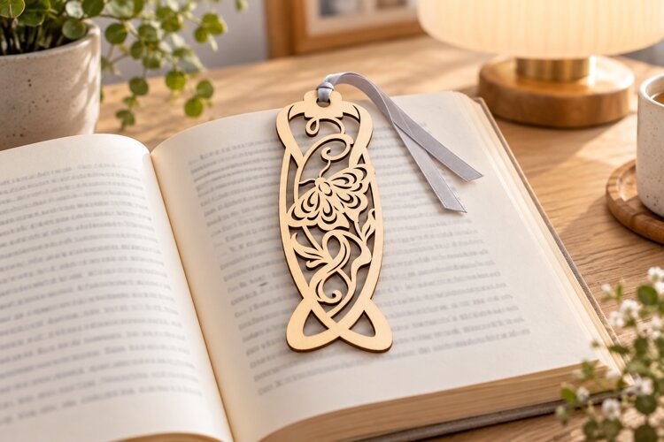 Interlaced Floral Oval Bookmark Laser Cut SVG PNG Design example image 1