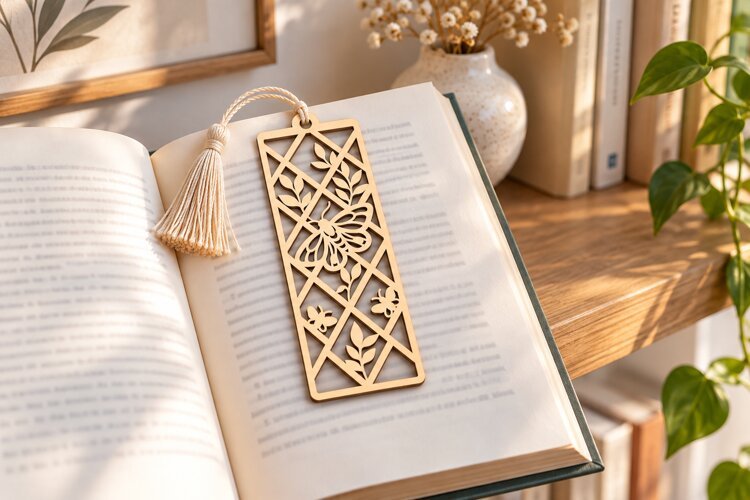 Diamond Lattice Floral Rectangle Bookmark Laser Cut SVG PNG example image 1