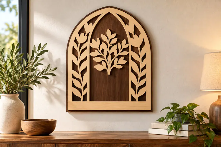 Botanical Wheat Arch Laser Cut SVG PNG Design, Wooden Wall