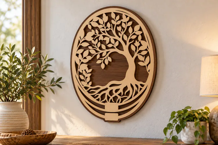 Tree of Life Oval Laser Cut SVG PNG Design, Wooden Wall Art