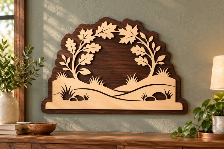 Autumn Oak Leaf Arch Laser Cut SVG PNG Design, Wooden Wall example image 1