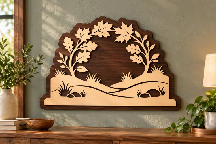 Autumn Oak Leaf Arch Laser Cut SVG PNG Design, Wooden Wall
