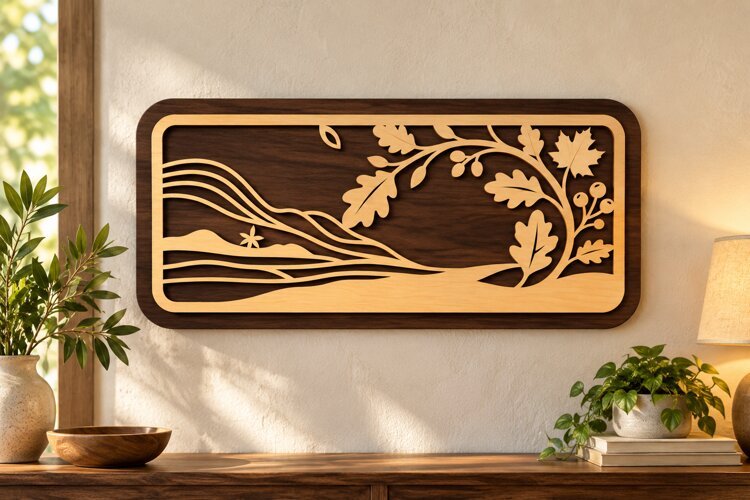 Sunset Mountain Landscape Rectangle Laser Cut SVG PNG Design example image 1