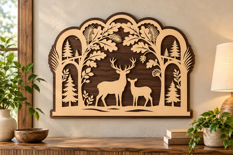 Deer Family Triple Arch Laser Cut SVG PNG Design, Wooden