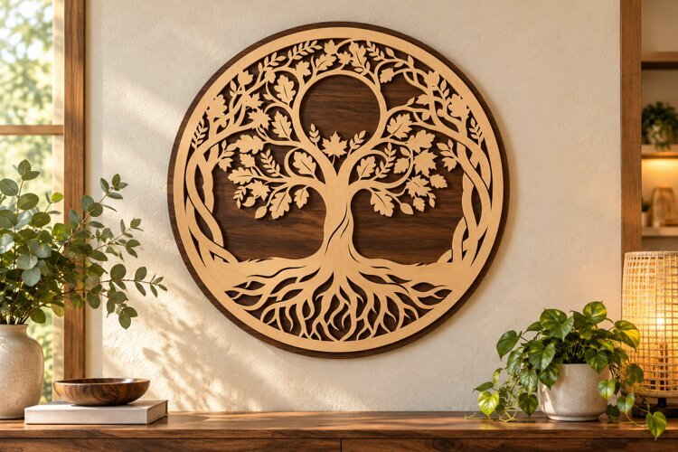 Tree of Life Roots Circle Laser Cut SVG PNG Design, Wooden example image 1