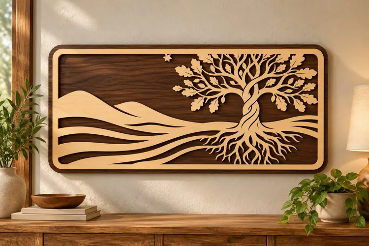 Windswept Tree Landscape Rectangle Laser Cut SVG PNG Design