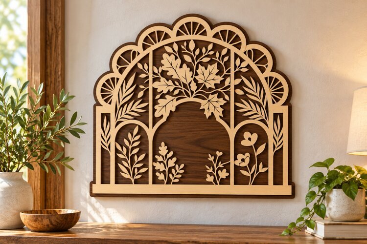Floral Garden Window Arch Laser Cut SVG PNG Design, Wooden example image 1