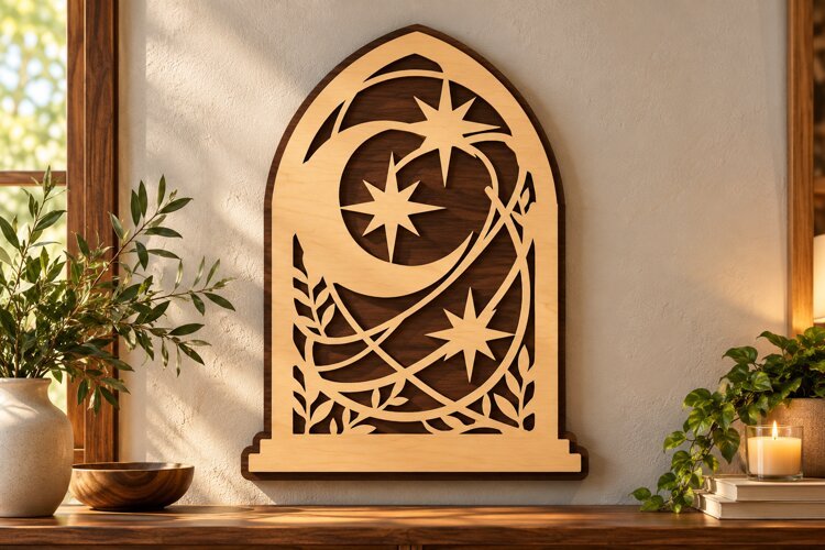 Celestial Crescent Moon Star Arch Laser Cut SVG PNG Design example image 1