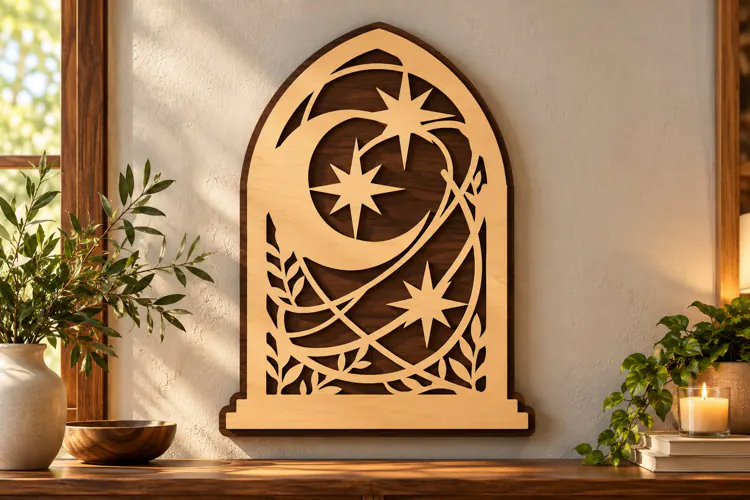Celestial Crescent Moon Star Arch Laser Cut SVG PNG Design