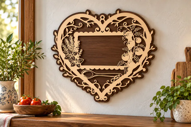 Ornate Floral Heart Wreath Laser Cut SVG PNG Design, Wooden