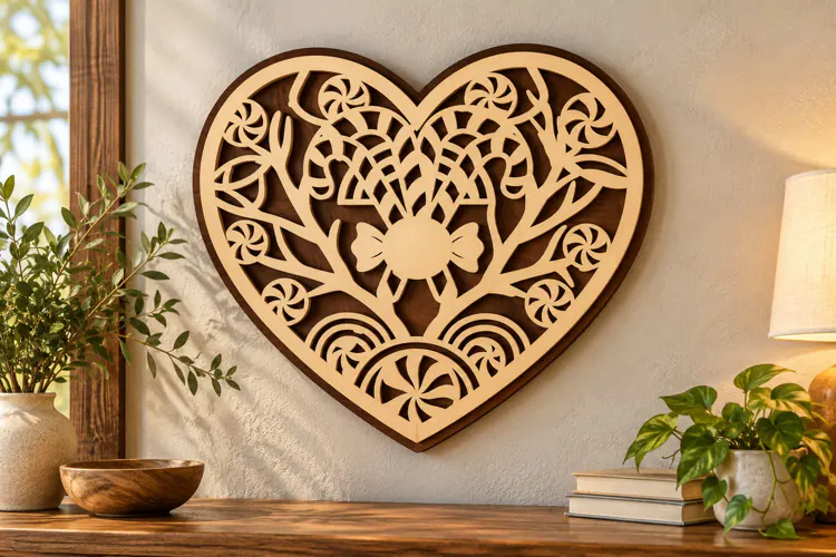Floral Heart Tree of Life Laser Cut SVG PNG Design, Wooden