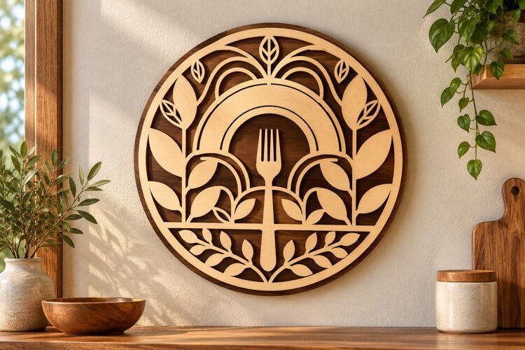Art Deco Floral Arch Circle Laser Cut SVG PNG Design, Wooden example image 1