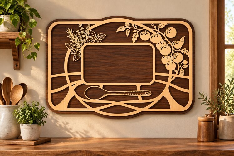 Botanical Landscape Rectangle Laser Cut SVG PNG Design, Wood example image 1