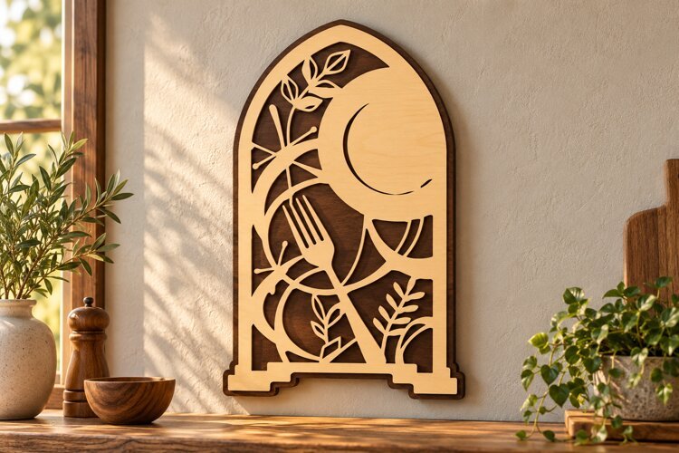 Celestial Moon Floral Arch Laser Cut SVG PNG Design, Wooden example image 1