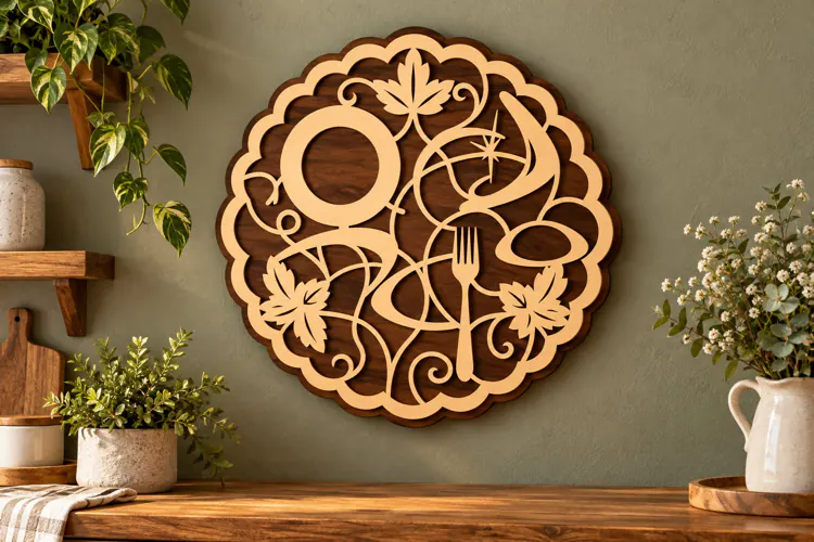 Scalloped Floral Moon Wreath Laser Cut SVG PNG Design