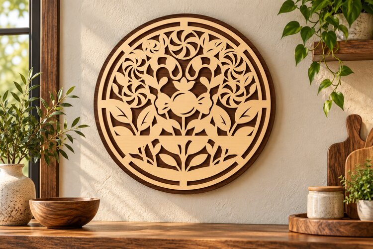 Round Botanical Flower Mandala Laser Cut SVG PNG Design example image 1