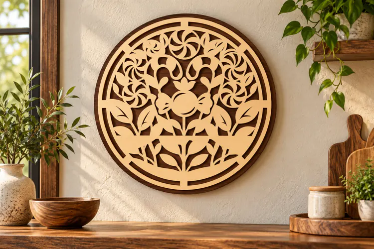 Round Botanical Flower Mandala Laser Cut SVG PNG Design