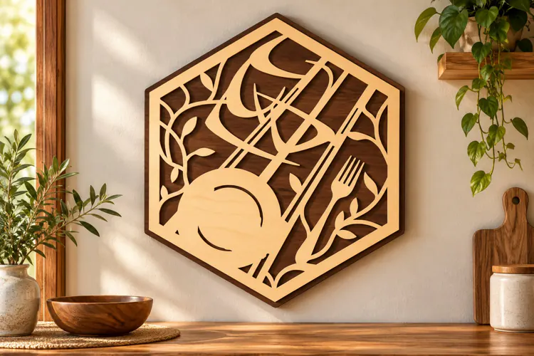 Hexagon Celestial Botanical Moon Laser Cut SVG PNG Design
