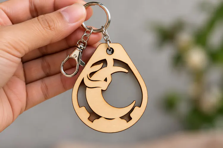 Crescent Moon Bird Teardrop Keychain Laser Cut SVG PNG
