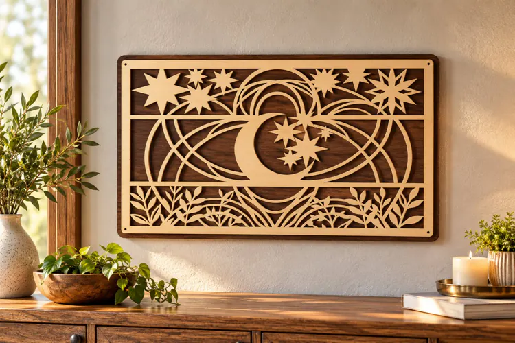 Celestial Moon and Stars Landscape Laser Cut SVG PNG Design