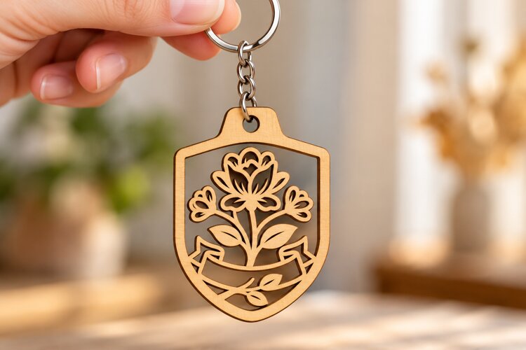 Lotus Flower Shield Keychain Laser Cut SVG PNG Design example image 1