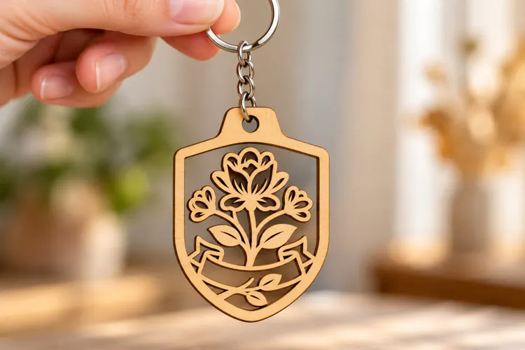Lotus Flower Shield Keychain Laser Cut SVG PNG Design