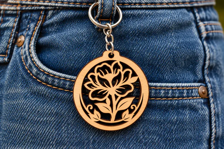 Lotus Flower Round Keychain Laser Cut SVG PNG Design, Wooden
