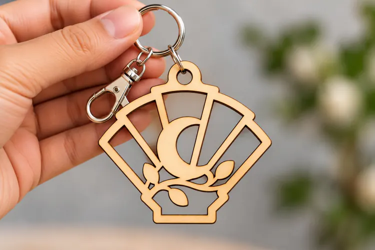 Geometric Fan Moon Keychain Laser Cut SVG PNG Design, Wooden