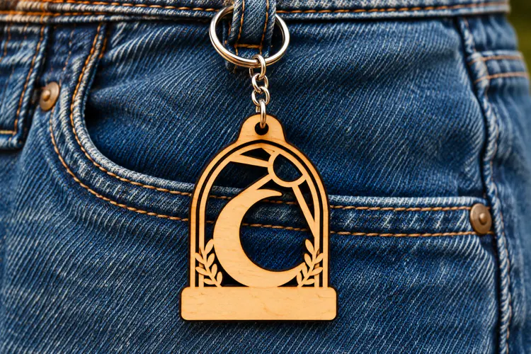 Crescent Moon Arch Keychain Laser Cut SVG PNG Design, Wooden