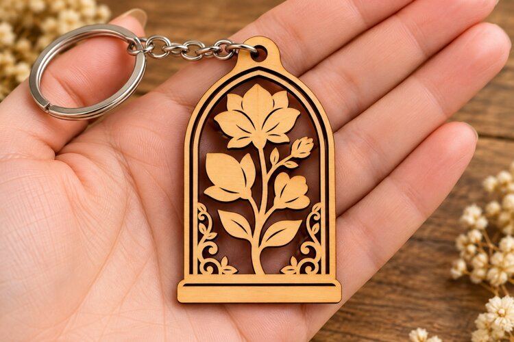 Single Flower Arch Keychain Laser Cut SVG PNG Design, Wooden example image 1