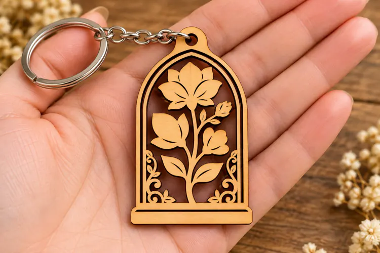 Single Flower Arch Keychain Laser Cut SVG PNG Design, Wooden