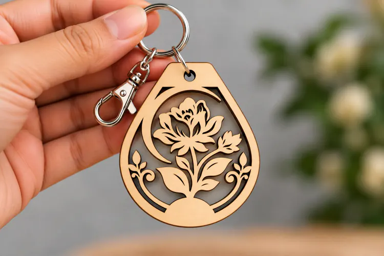 Lotus Flower Teardrop Keychain Laser Cut SVG PNG Design