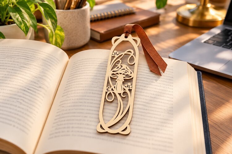 Floral Vine Cat Wooden Bookmark Laser Cut SVG example image 1