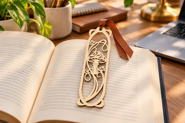 Floral Vine Cat Wooden Bookmark Laser Cut SVG