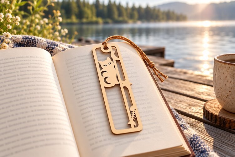 Geometric Cat Forest Bookmark Laser Cut SVG example image 1