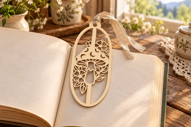 Oval Floral Night Cat Bookmark Laser Cut SVG Template laser