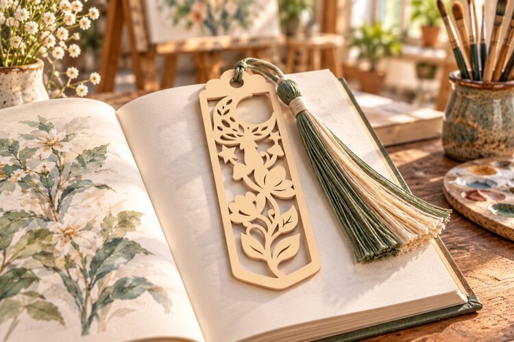 Hexagon Botanical Leaf Bookmark Laser Cut SVG example image 1