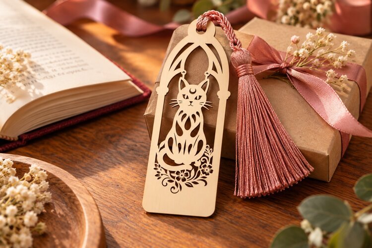 Arch Sitting Cat Rose Floral Bookmark Laser Cut SVG example image 1