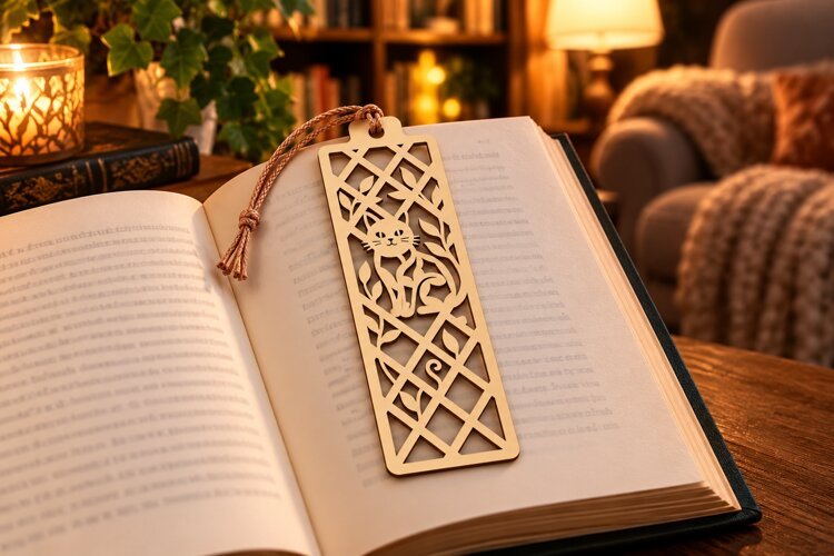 Grid Geometric Cat Frame Bookmark Laser Cut SVG example image 1