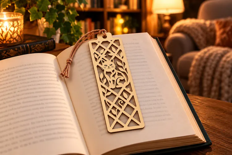 Grid Geometric Cat Frame Bookmark Laser Cut SVG