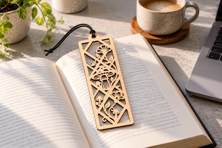 Lattice Geometric Mushroom Bookmark Laser Cut SVG example image 1
