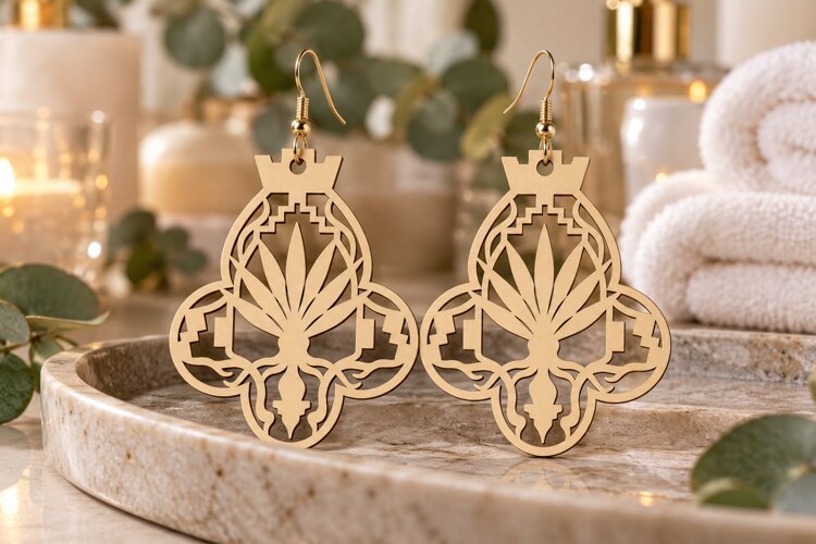 Crown Agave Floral Desert Wooden Earrings Laser Cut SVG, Bot example image 1