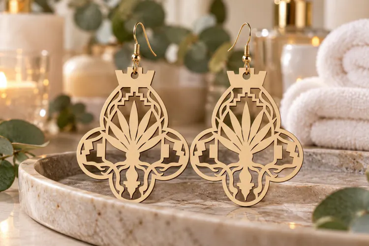 Crown Agave Floral Desert Wooden Earrings Laser Cut SVG, Bot