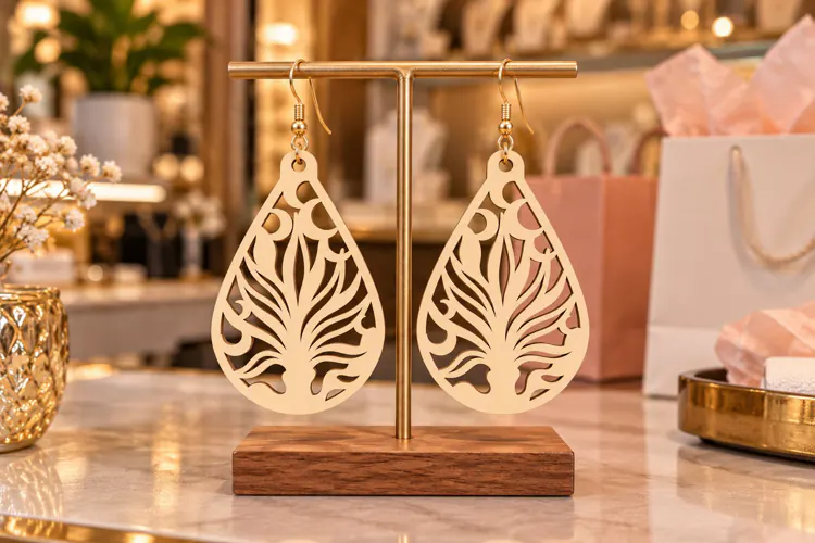 Teardrop Desert Agave Floral Wooden Earrings Laser Cut SVG