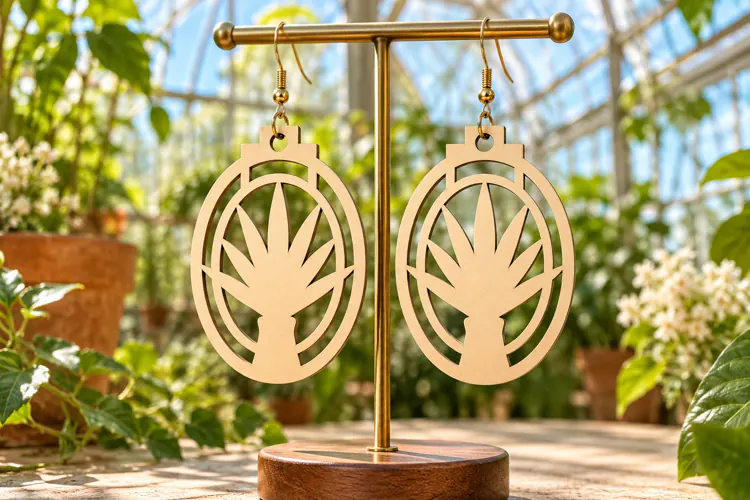 Oval Desert Agave Floral Wooden Earrings Laser Cut SVG
