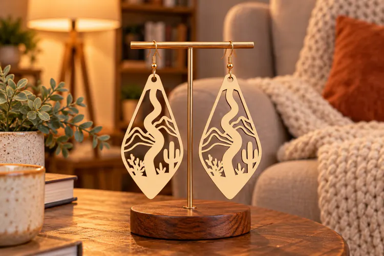 Diamond Desert Agave Mountain Wooden Earrings Laser Cut SVG