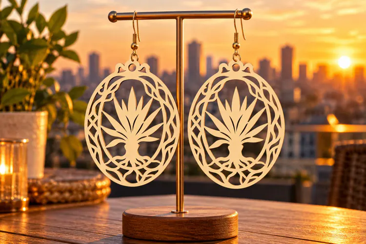 Oval Desert Agave Floral Wooden Earrings Laser Cut SVG